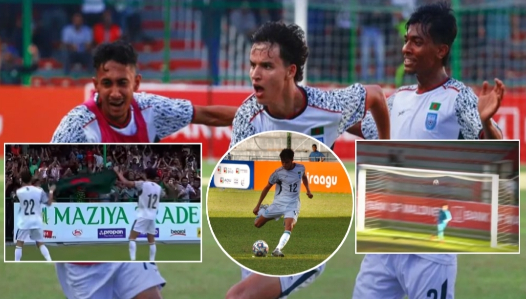 বাংলাদেশ বনাম পাকিস্তান অনূর্ধ্ব ২০ ফুটবল ম্যাচে রোনান সুলিভানের গোল উদযাপন